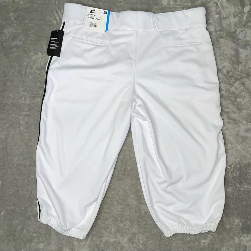 NWT Champro Men's Knicker Baseball Pants White with Black Piping Size XL